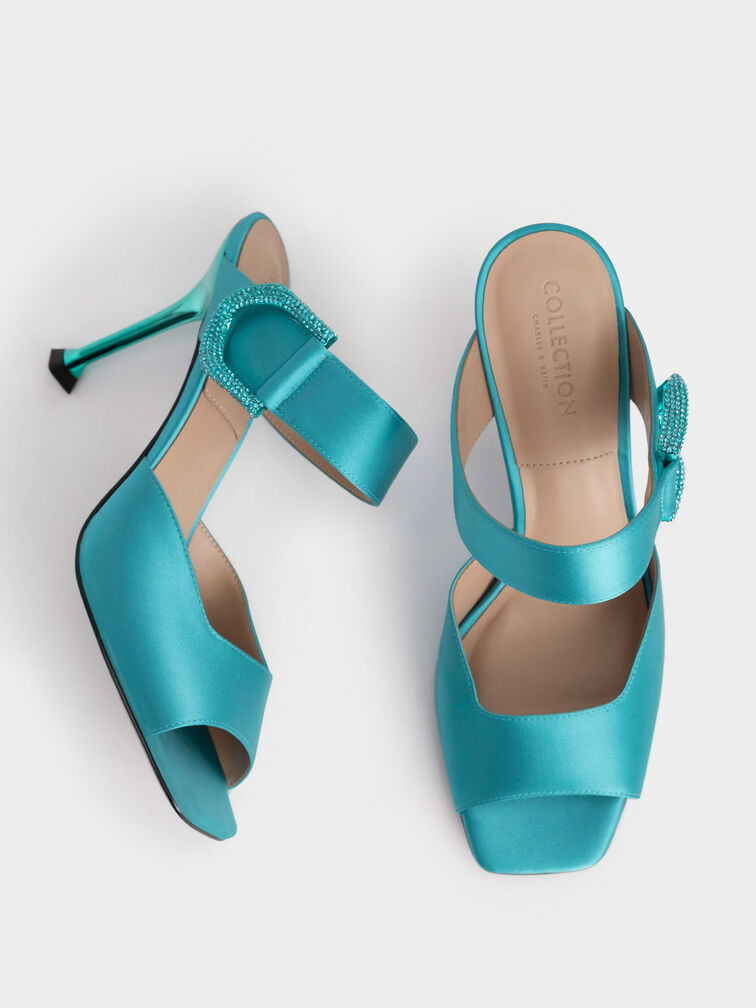 Gabine Recycled Polyester Mules, Turquoise, hi-res