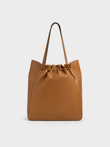 Brigette Ruched Tote Bag, Brown, hi-res