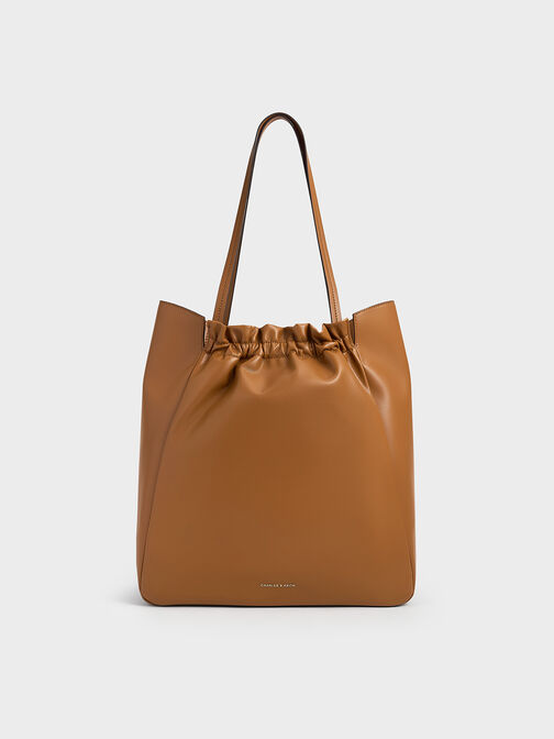 Brigette Ruched Tote Bag, Brown, hi-res