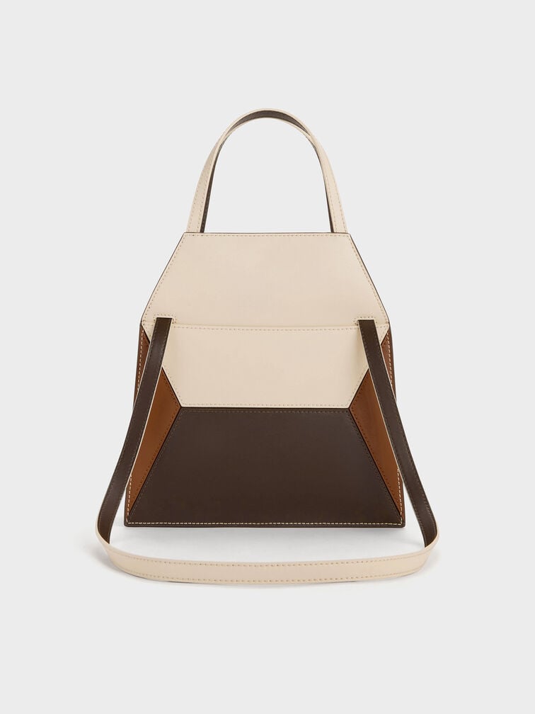 Nasrin Colourblock Geometric Tote Bag, Multi Brown, hi-res