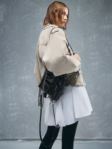Duo Grommet Chain-Handle Two-Way Backpack, Noir, hi-res