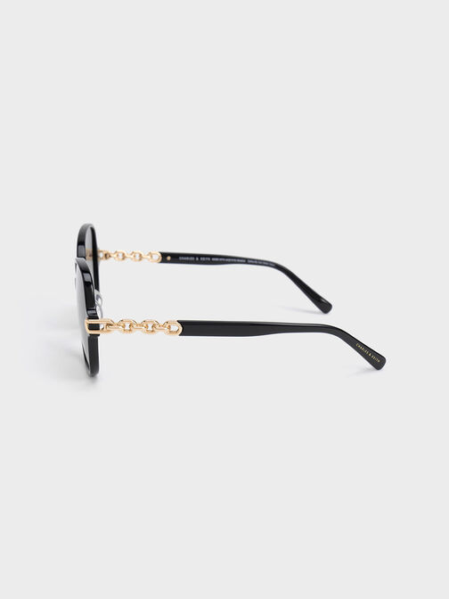 Chain-Link Oversized Butterfly Sunglasses, Black, hi-res