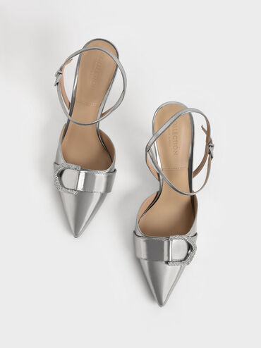 Gabine Gem-Embellished Back Strap Pumps, Pewter, hi-res