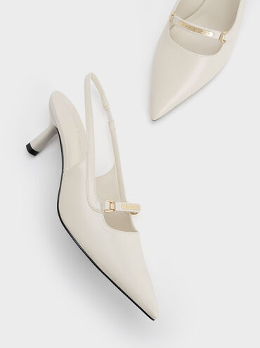 Metallic Accent Slingback Pumps, Cream, hi-res