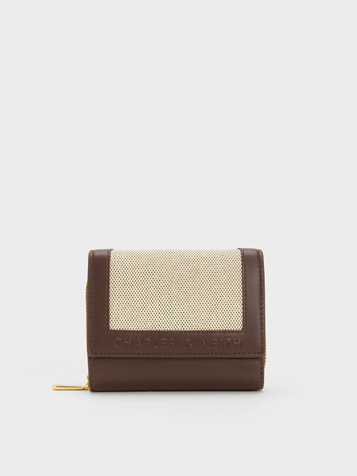 Stitch-Trim Front Flap Wallet, Dark Brown, hi-res