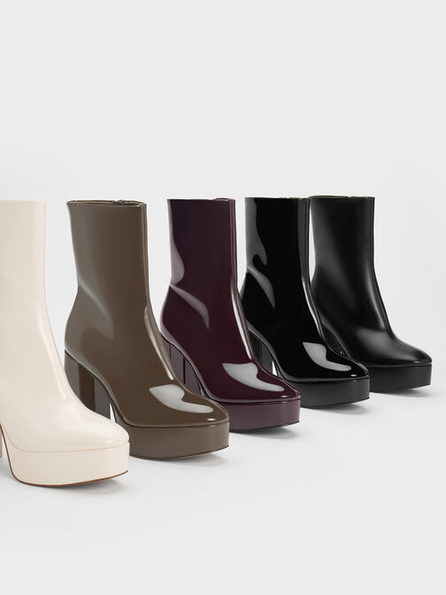 Patent Platform Side-Zip Ankle Boots, Beige, hi-res