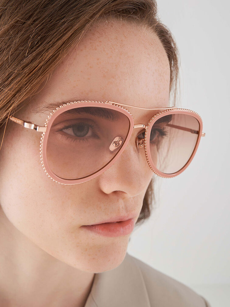 Recycled Acetate Gradient Tint Aviator Sunglasses, Pink, hi-res
