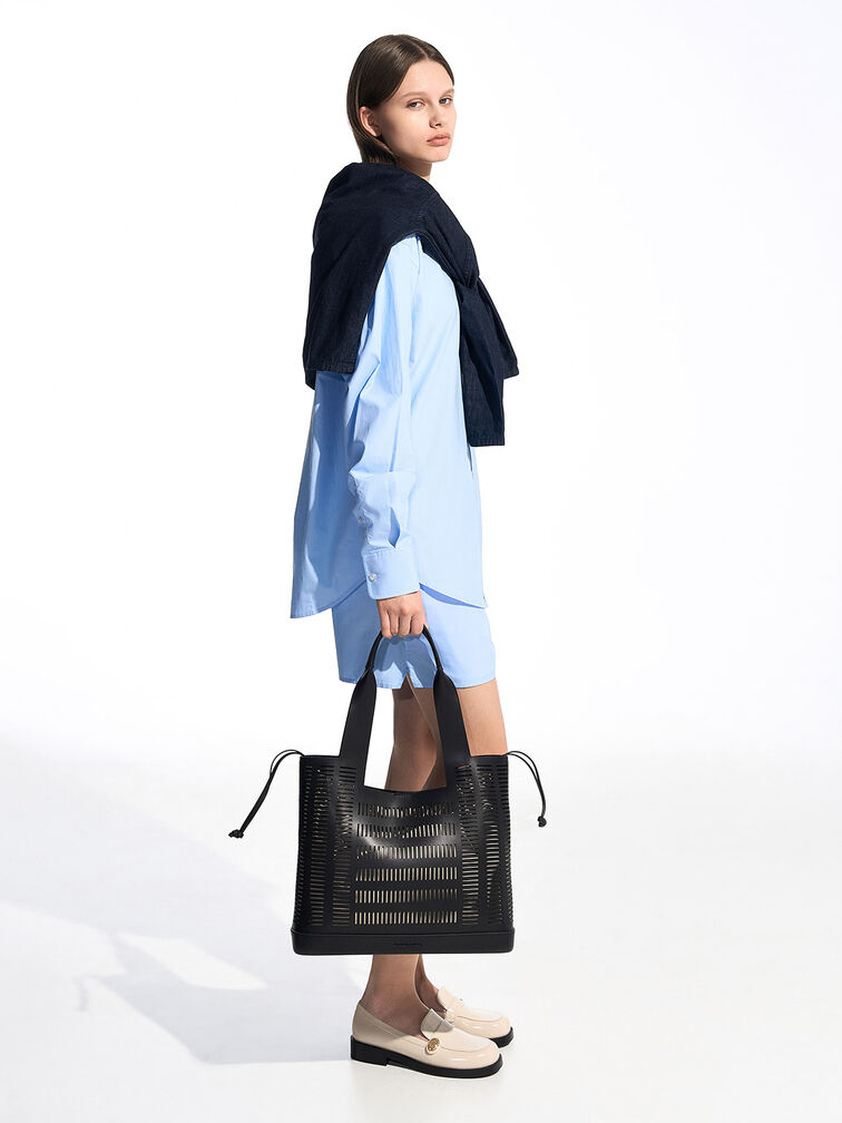 Delphi Cut-Out Tote Bag, Black, hi-res