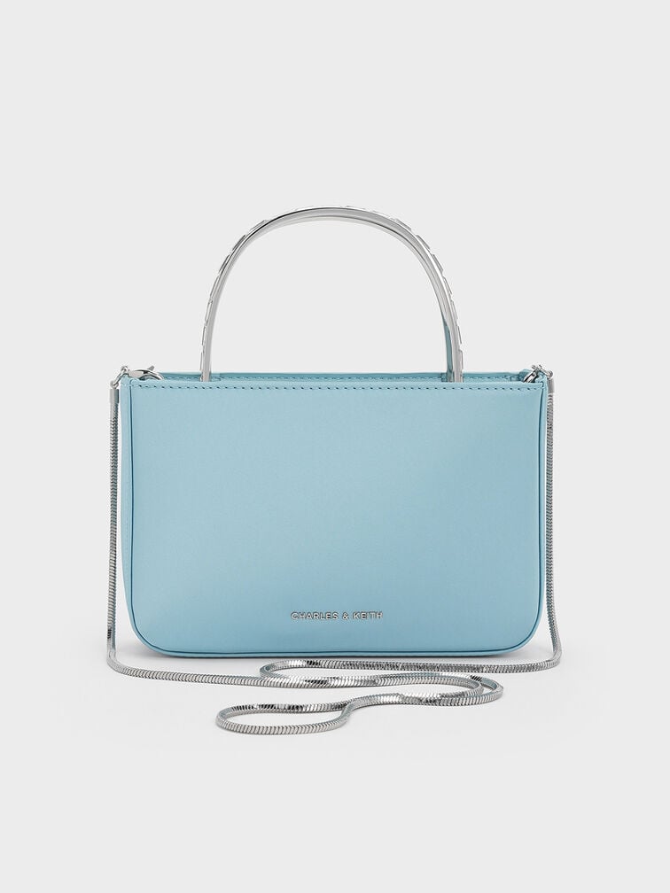 Jennis Satin Crystal Top Handle Bag, Sky Blue, hi-res