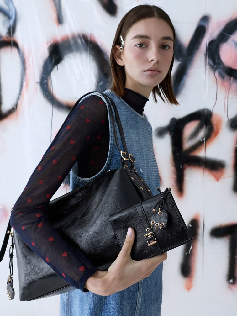 Rey Slouchy Shoulder Bag, Black, hi-res