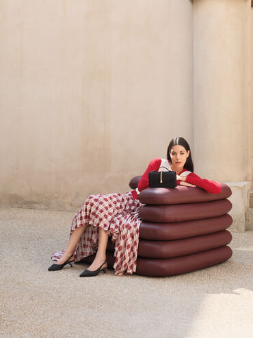 Taisia Satin Chain-Strap Envelope Bag, Black, hi-res