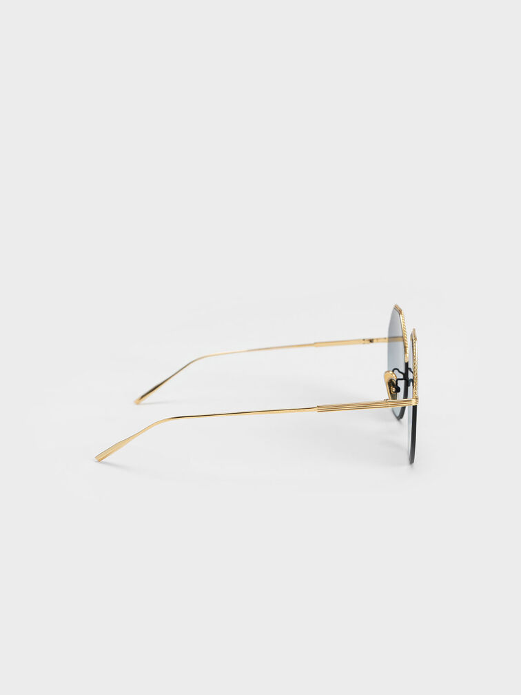Hexagonal Wire-Frame Sunglasses, Black, hi-res