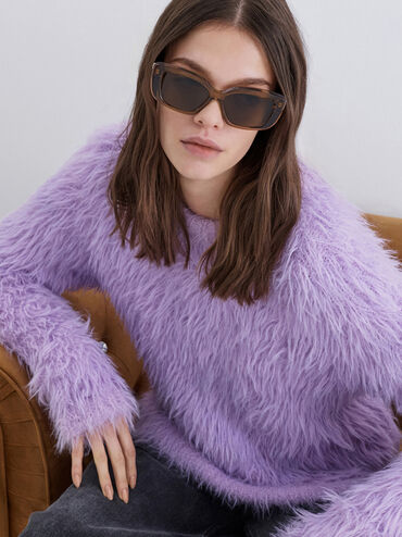 Alix Recycled Acetate Metallic-Accent Butterfly Sunglasses, Chestnut Brown, hi-res