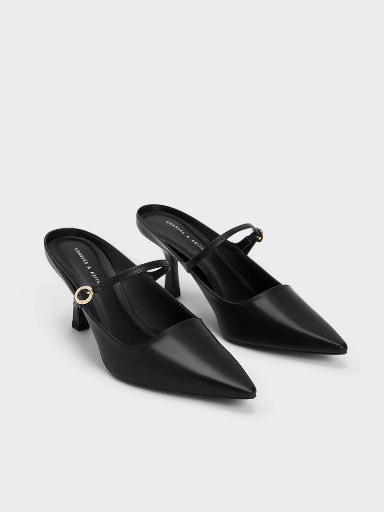 Mary Jane Heeled Mules, Black, hi-res