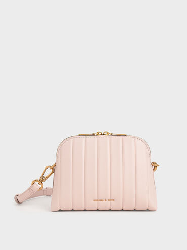 Chain Handle Panelled Crossbody Bag, Light Pink, hi-res