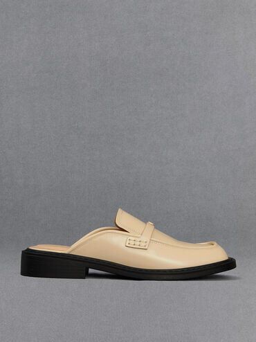 Tahlia Leather Loafer Mules, Beige, hi-res