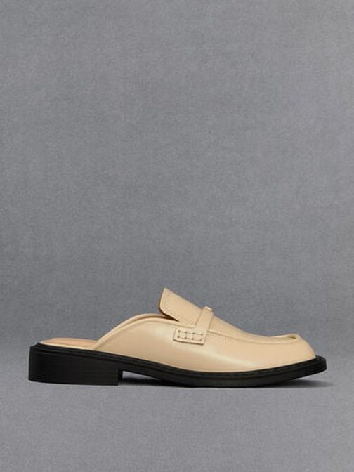 Tahlia Leather Loafer Mules, Beige, hi-res