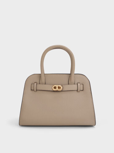Aubrielle Belted Tote Bag, Taupe, hi-res