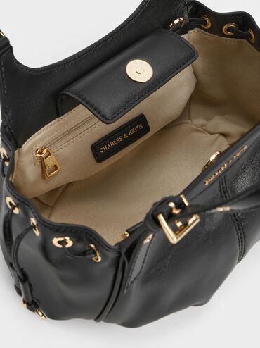 Mini Lillith Drawstring Bucket Bag, Black, hi-res
