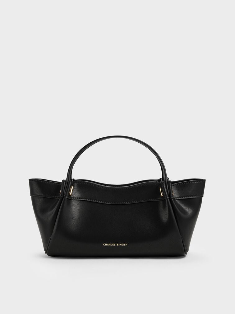 Clarice Pleated Double-Handle Tote Bag, Black, hi-res