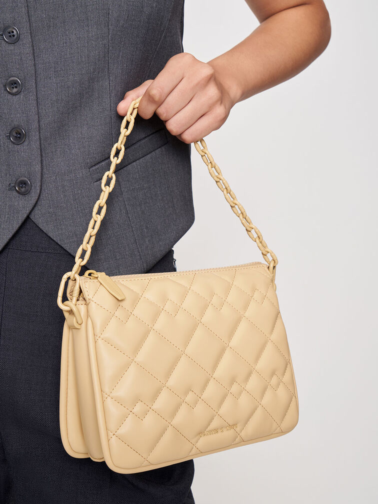 Lana Quilted Shoulder Bag, Beige, hi-res