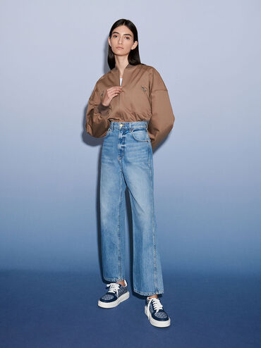 Stevie Denim Checkered Sneakers, Blue, hi-res
