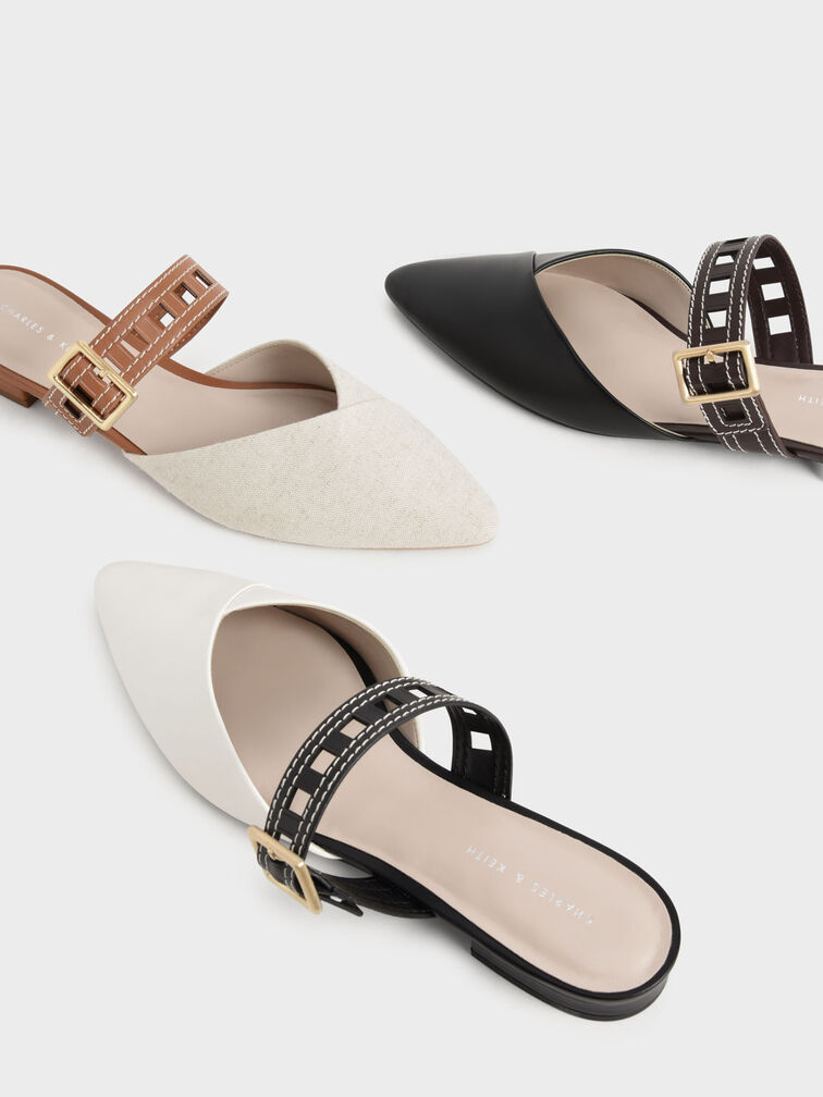 Sepphe Cut-Out Strap Flat Mule Pumps, Black, hi-res