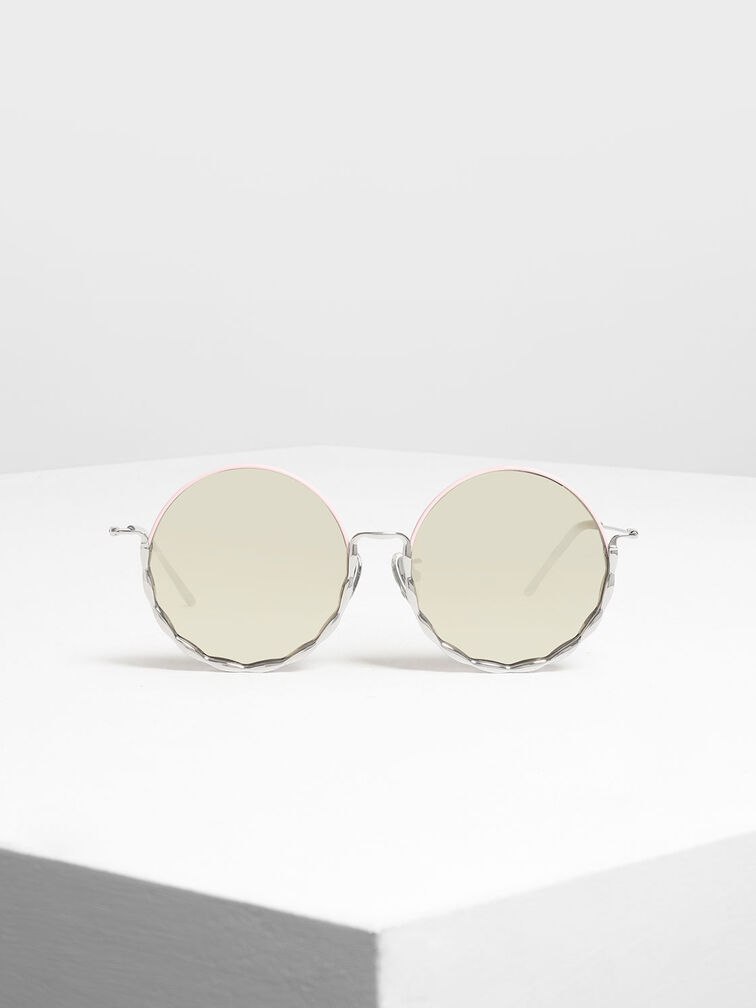 Half Frame Round Sunglasses, Pink, hi-res