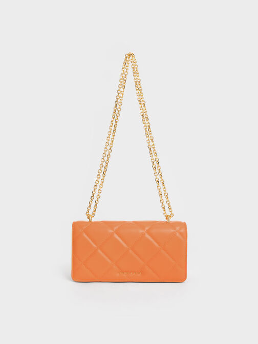 Paffuto Chain Handle Quilted Long Wallet, Orange, hi-res