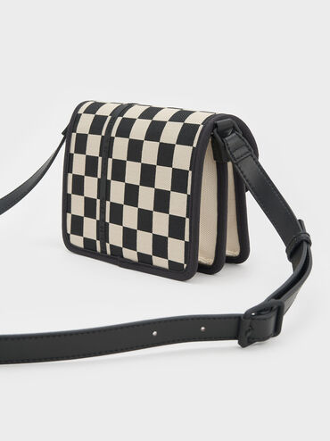 Avenue Checkered Contrast-Trim Crossbody Bag, Black Textured, hi-res
