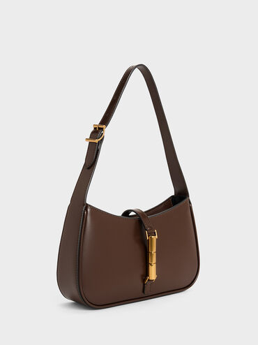 Cesia Metallic Accent Shoulder Bag, Dark Brown, hi-res