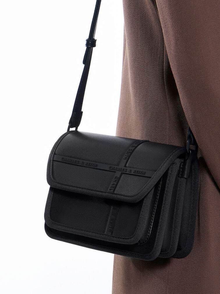 Avenue Contrast-Trim Crossbody Bag, Black, hi-res