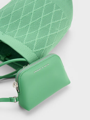 Genoa Knitted Drawstring Bag, Green, hi-res
