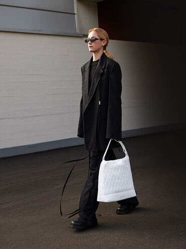 Genoa Bow-Tie Knitted Bag, White, hi-res