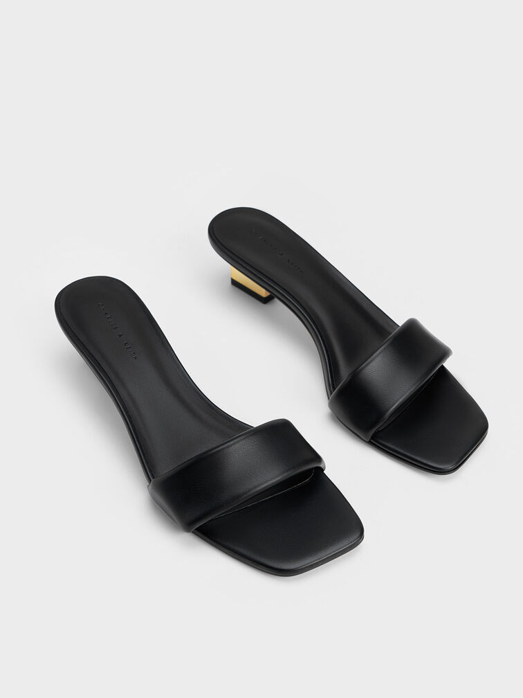 Metallic Blade Heel Sandals, Black, hi-res
