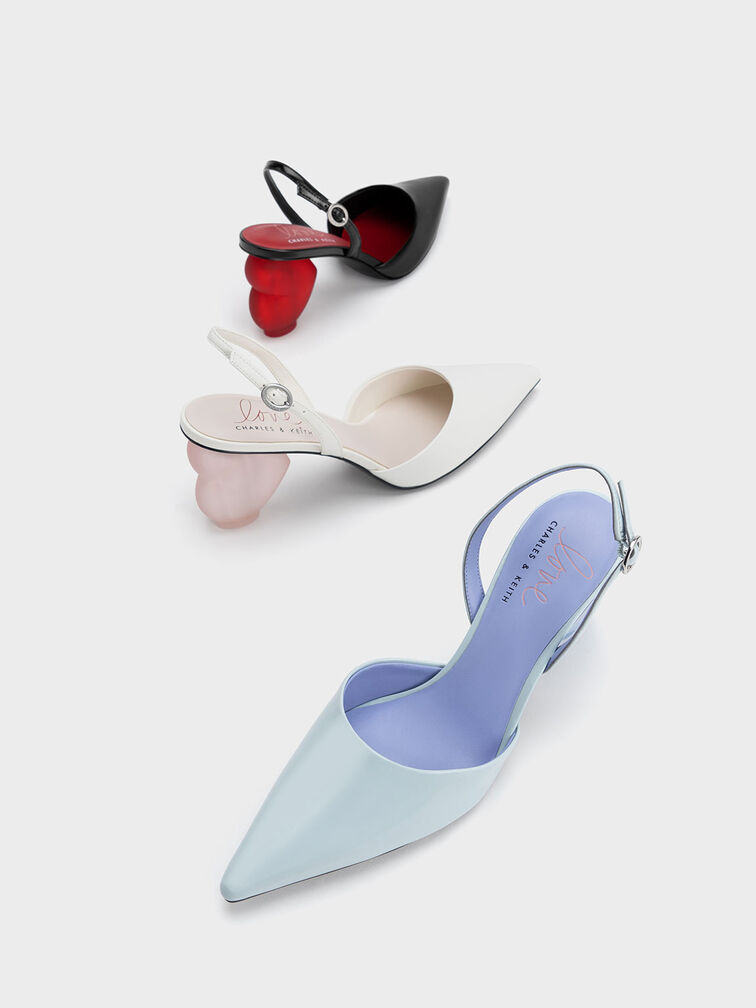 Heart Heel Slingback Pumps, Light Blue, hi-res