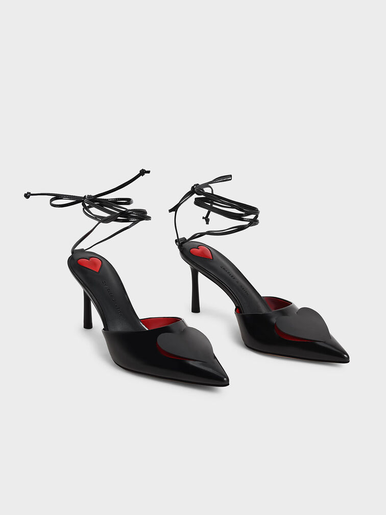 Amora Heart Cut-Out Lace-Up Pumps, Black, hi-res