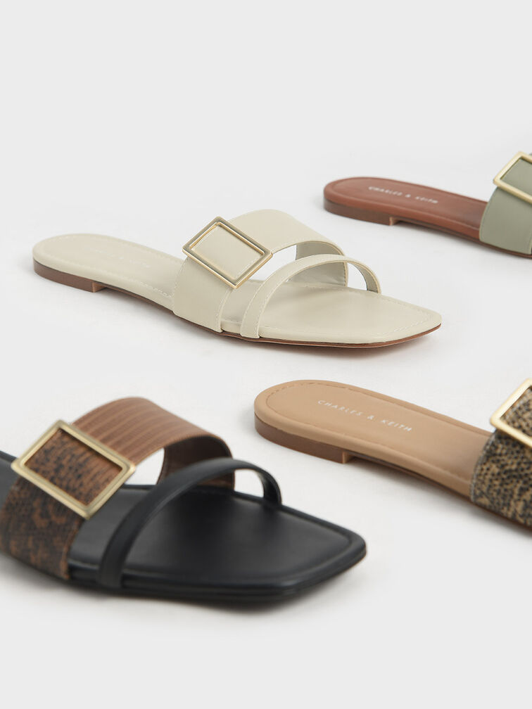 Buckle Slide Sandals, Animal Print Black, hi-res