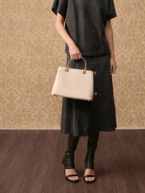 Leather Ring-Handle Bag, Chalk, hi-res
