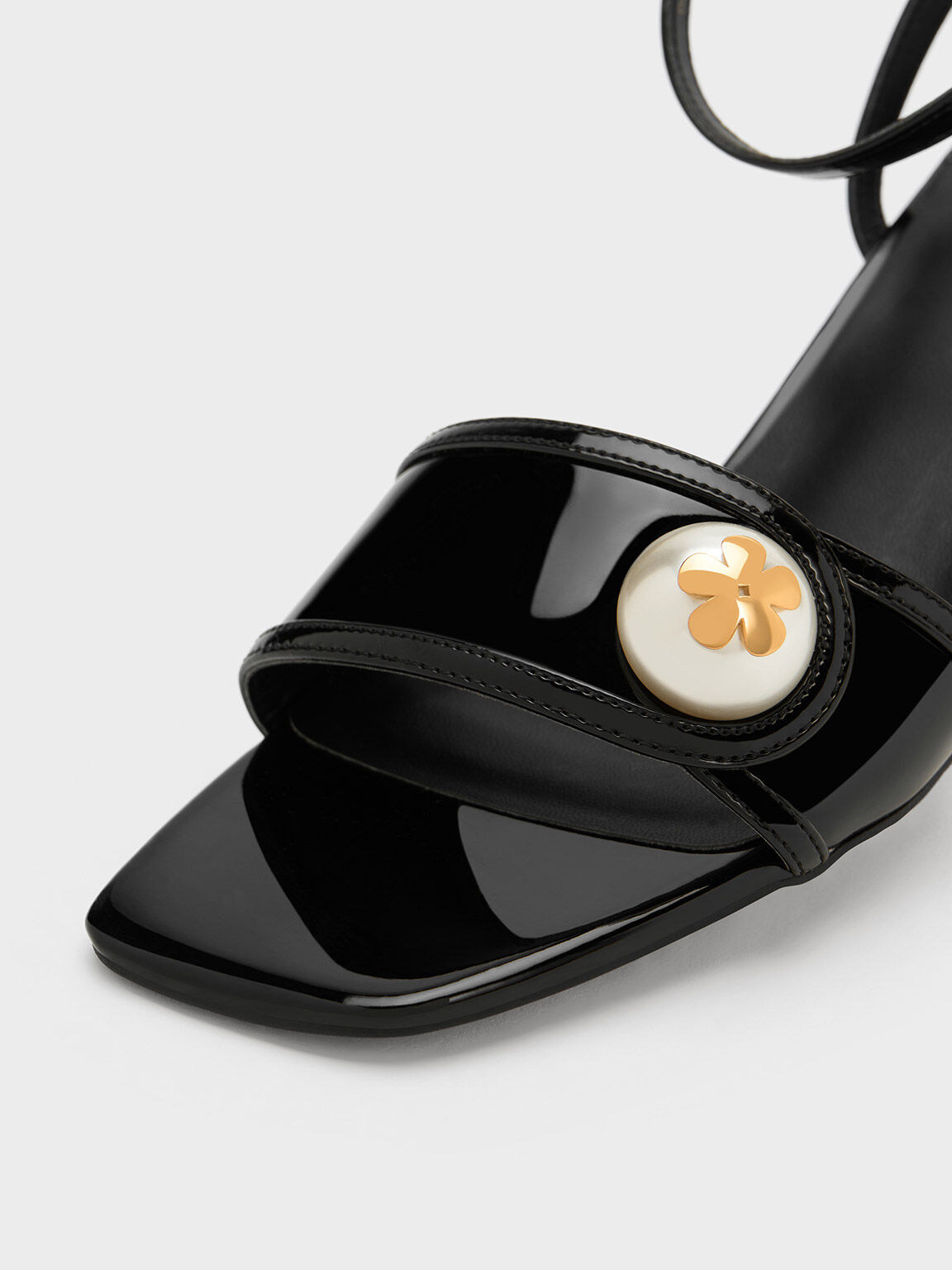 Black Pearl Embellished Patent Sandals CHARLES KEITH IN