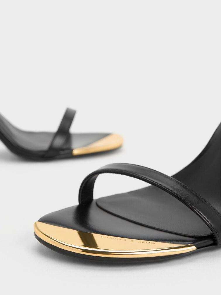Metallic Cap Ankle-Strap Heeled Sandals, Black, hi-res