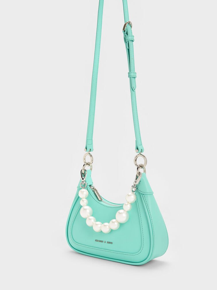 Beaded Handle Hobo Bag, Mint Green, hi-res