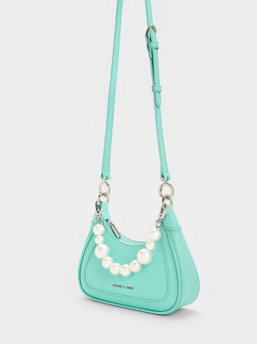Beaded Handle Hobo Bag, Mint Green, hi-res