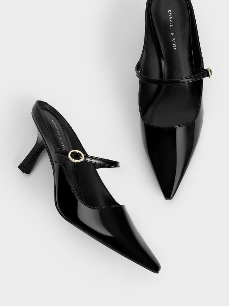 Patent Mary Jane Heeled Mules, Black Patent, hi-res