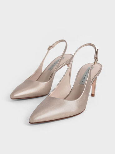 Curved Heel Slingback Pumps, Bronze, hi-res