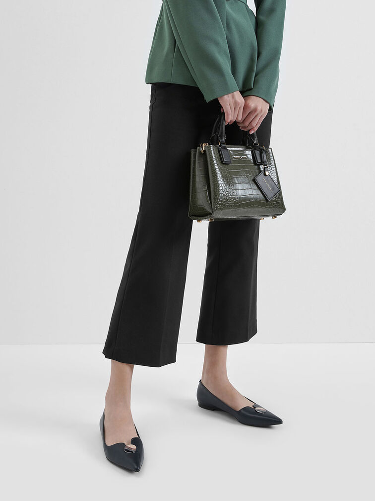 Croc-Effect Structured Bag, Olive, hi-res