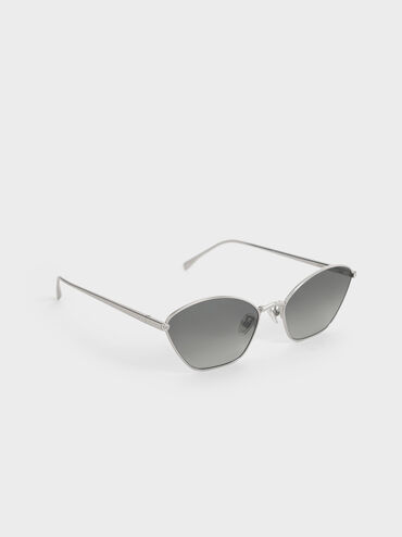 Crystal-Accent Cat-Eye Sunglasses, Silver, hi-res