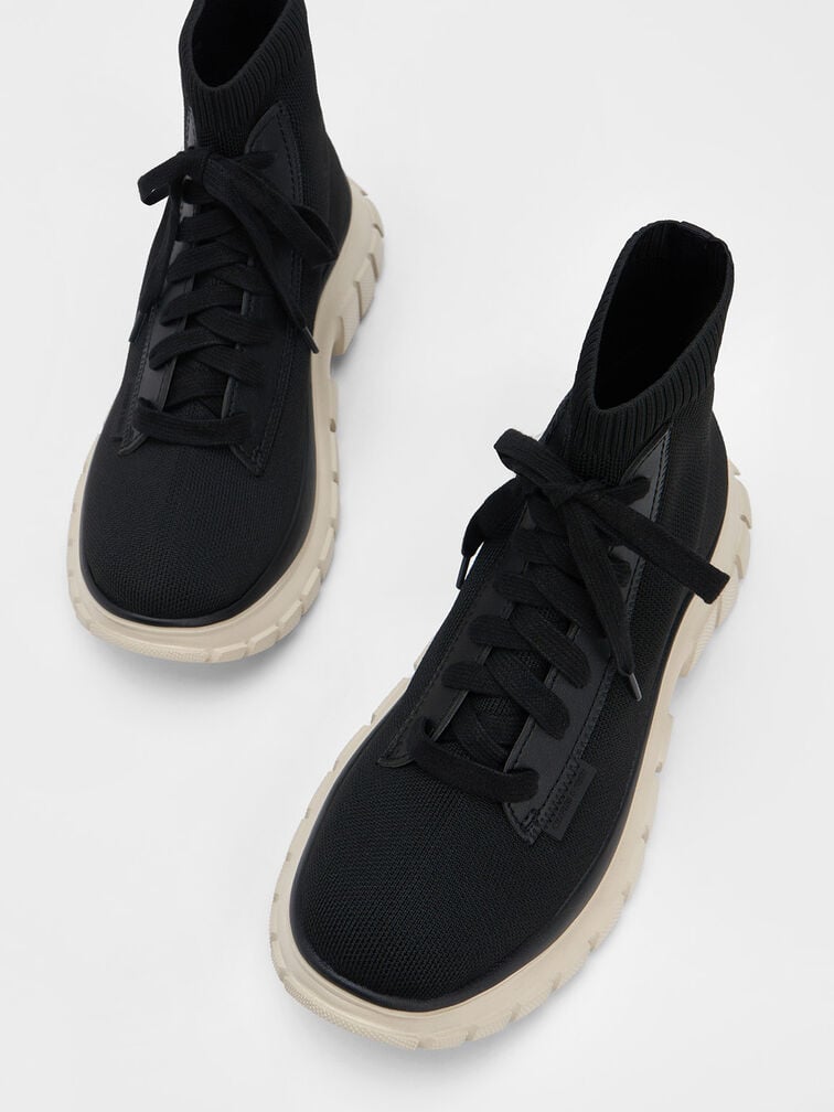 Knitted Sock High-Top Sneakers, Black, hi-res