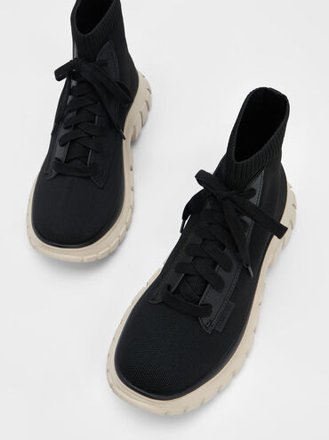 Knitted Sock High-Top Sneakers, Black, hi-res