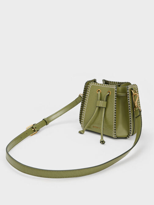 Circe Stitch-Trim Bucket Bag, Olive, hi-res